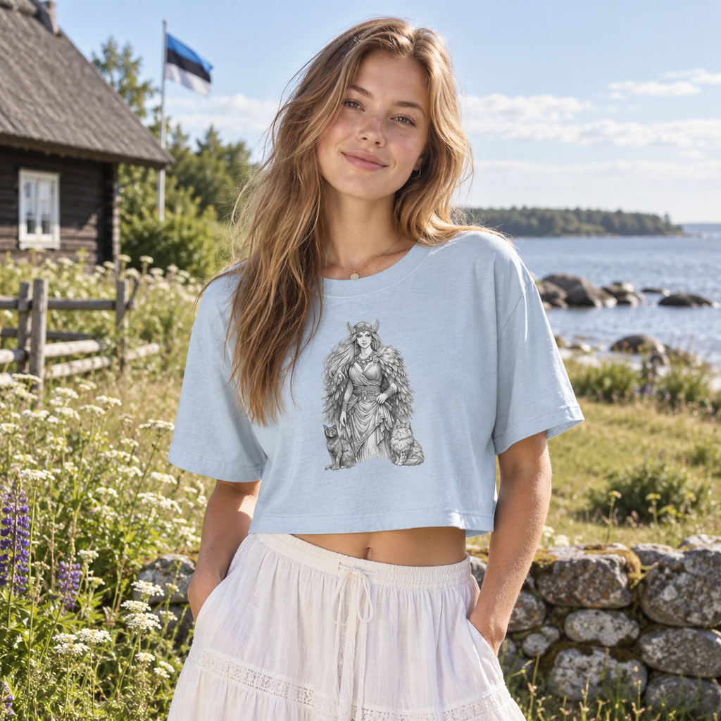 Freyja Cropped Tee, Garment-Dyed Cotton Norse Mythology Graphic