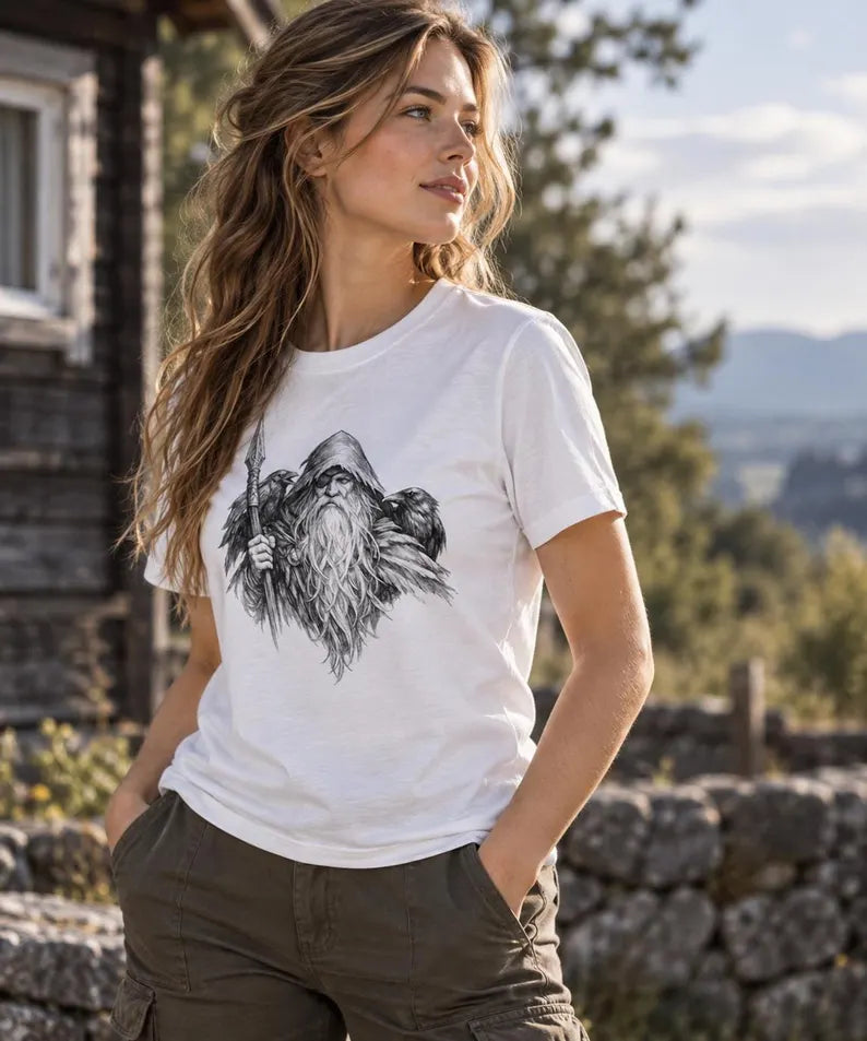 Viking T Shirt, Odin Norse Mythology, Nordic Graphic Tee, Pagan God Gift, Allfather Artwork