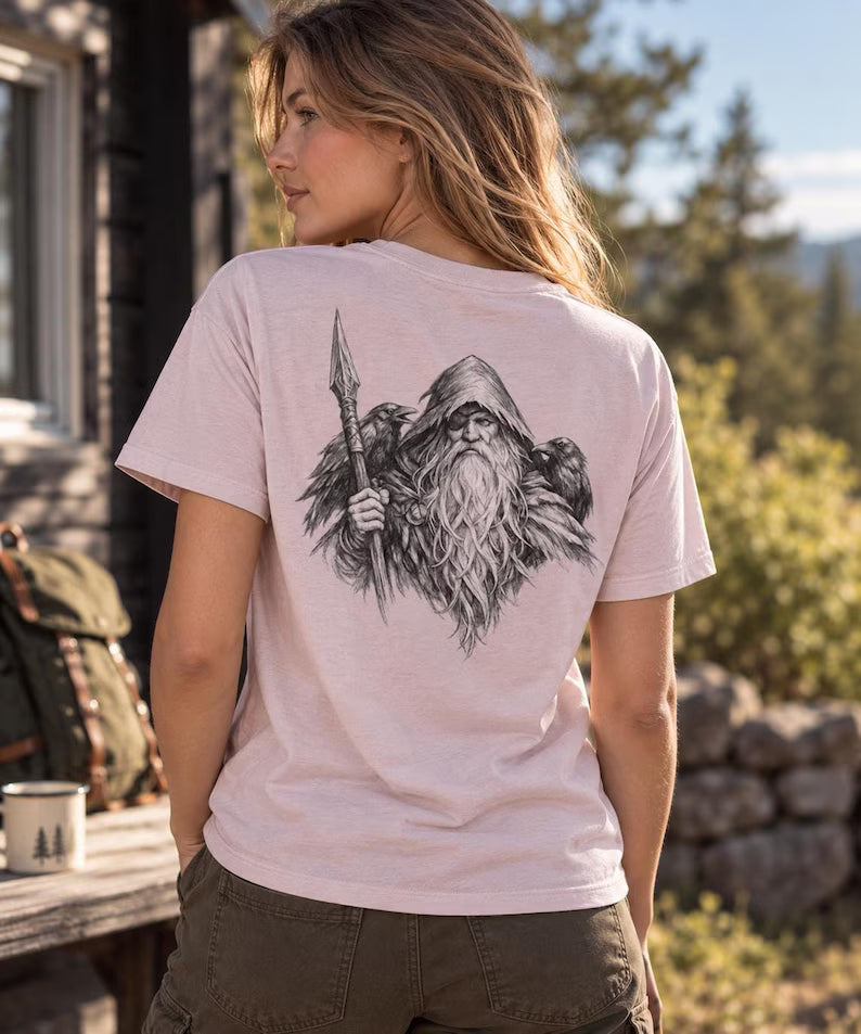 Women's Viking Shirt, Odin Norse Mythology Tee, Heavyweight Nordic Graphic, Pagan God Gift