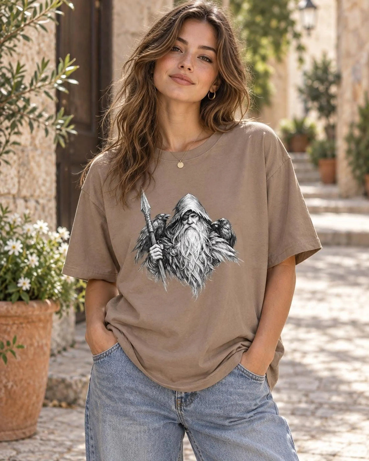 Vintage Viking Shirt, Odin Norse Mythology Tee, Garment Dyed Nordic Graphic, Pagan God Gift